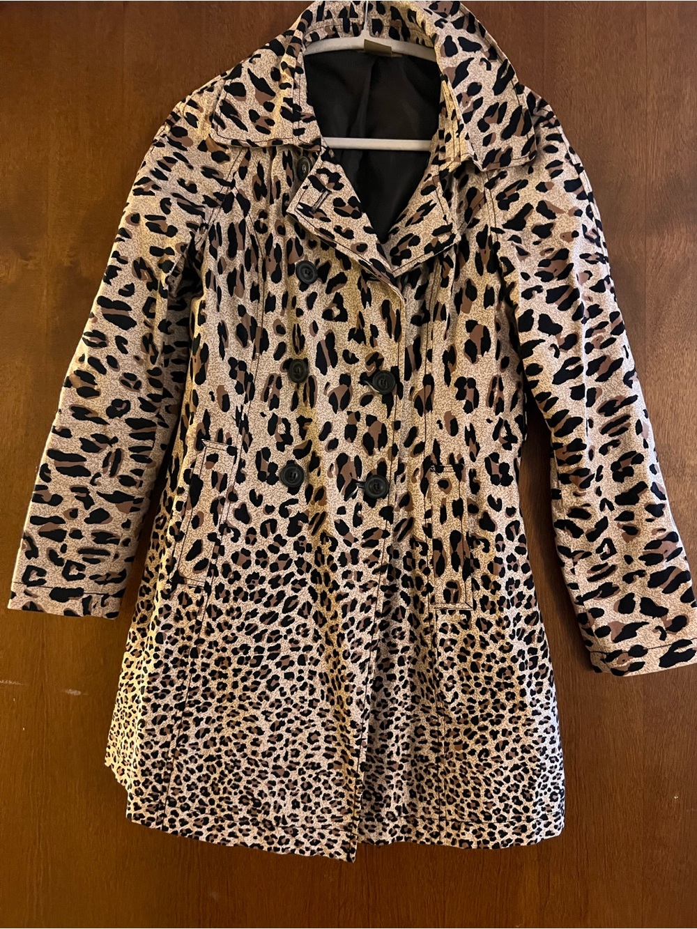 ambition Leopard Print Double-Breasted Pea Coat - Tan & Black